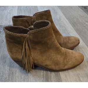 Sam Edelman Paige Suede Fringe Ankle Boots, Western Style, Brown Fashion Booties
